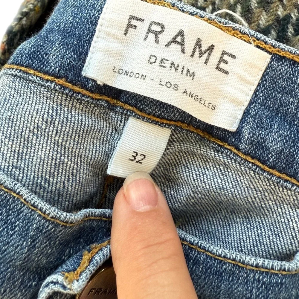 Frame Le‎ High Skinny Jeans Blue Mid Rise Raw Hem Distressed Astaire Sz 32 - Picture 9 of 10